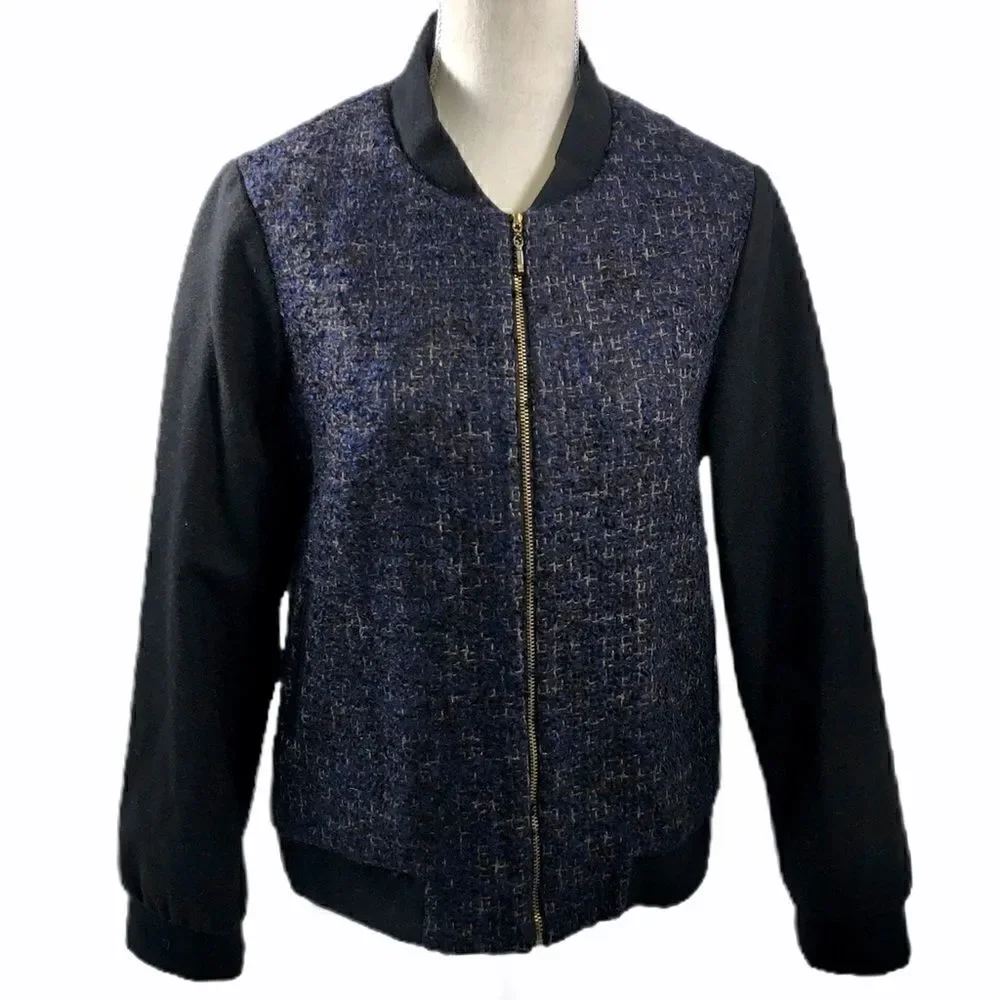 Sézane Black Navy Tweed ZIP Up Jacket Size S